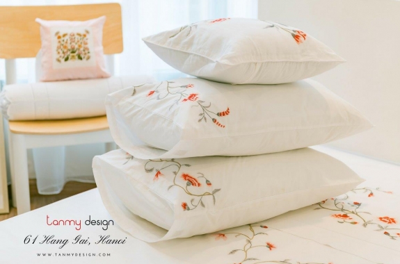 Pillowcase set - camellia flower embroidery